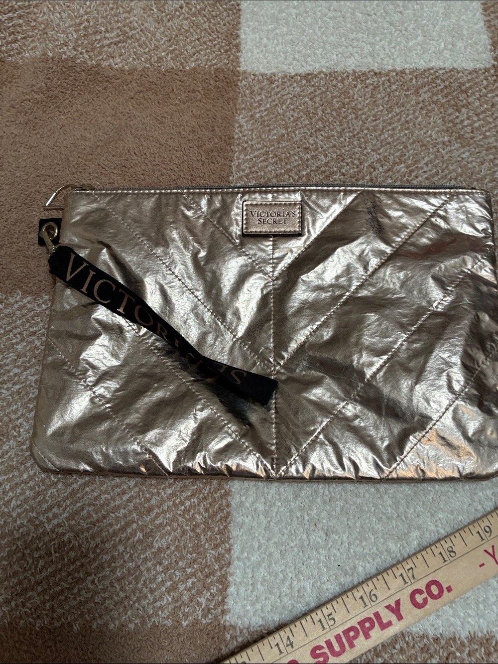 Victoria's Secret Metallic Rose Gold Quilted Wristlet Clutch